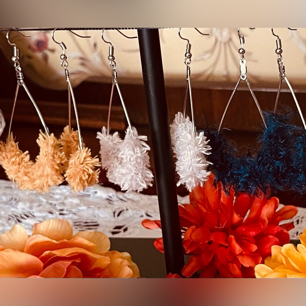 Autumn color handmade crochet plush earrings!